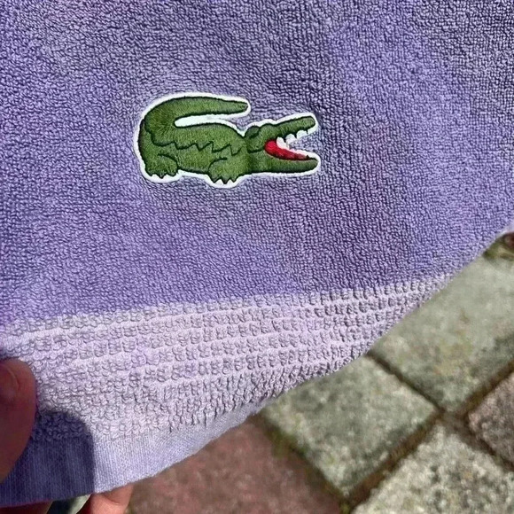 LACOSTE Alligator Stripe Cotton Bath Towel Violet Purple 30" x52" Home Heritage - Picture 3 of 5